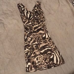 Brown animal print sleeveless dress